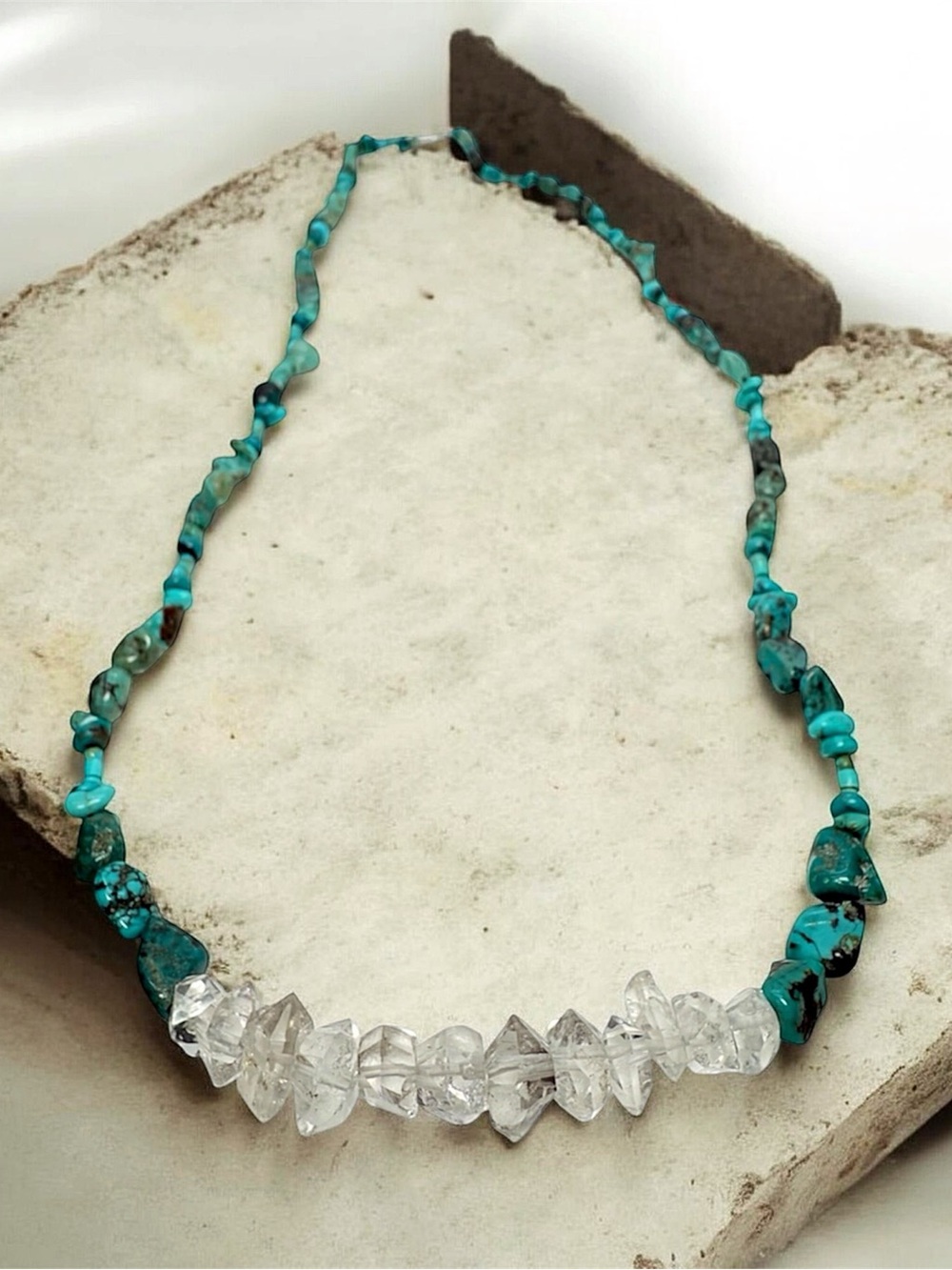 Rare Turquoise and Clear Herkimer Diamond Necklace - Women Jewelry